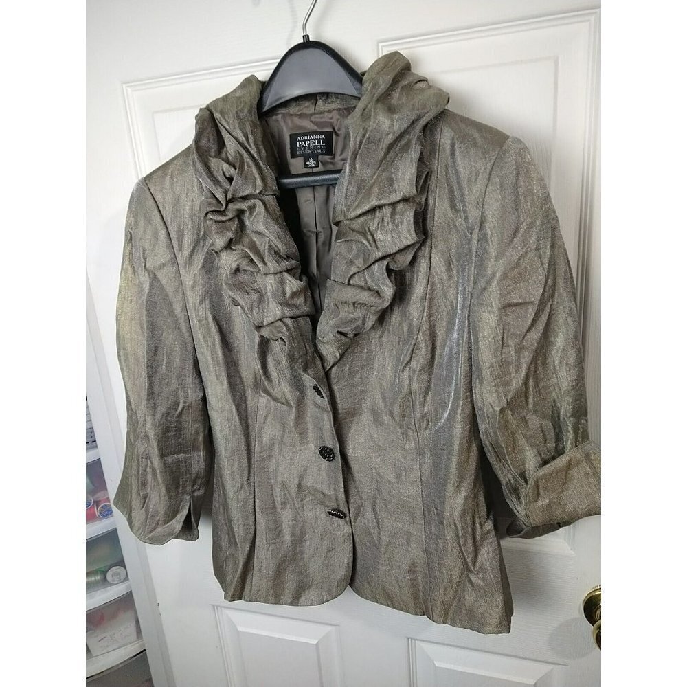 Adrianna Panel Evening Essentials Metallic Taupe Runched Collar Timeless Jacket. - Picture 2 of 14
